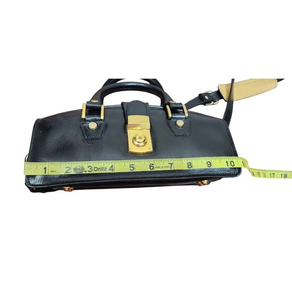 Francesco Rogani Black Leather Structured Handbag Gold Hardware Top Handle - Picture 15 of 16